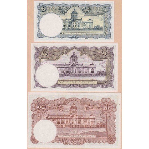 Tailandas 3 banknotų 1955 rinkinys p#74-p#77 UNC