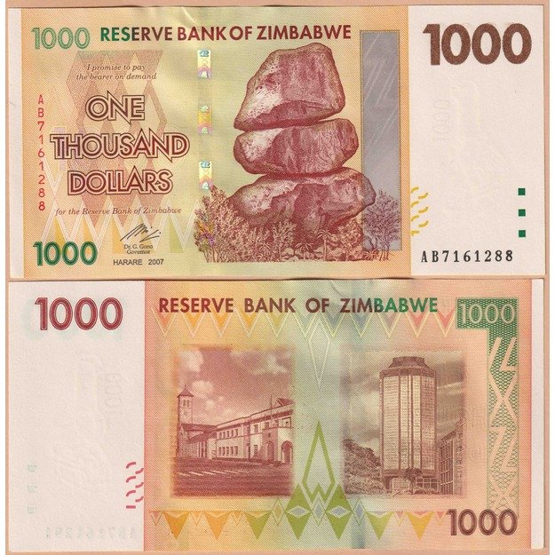 Zimbabvė 1000 dolerių 2007 p#71 UNC
