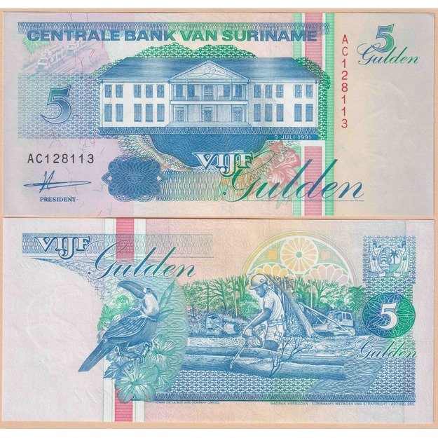 Surinamas 5 guldenai 1991 p#136a UNC