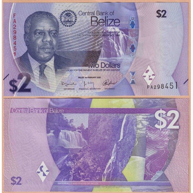 Belizas 2 doleriai 2025 p#W73 UNC