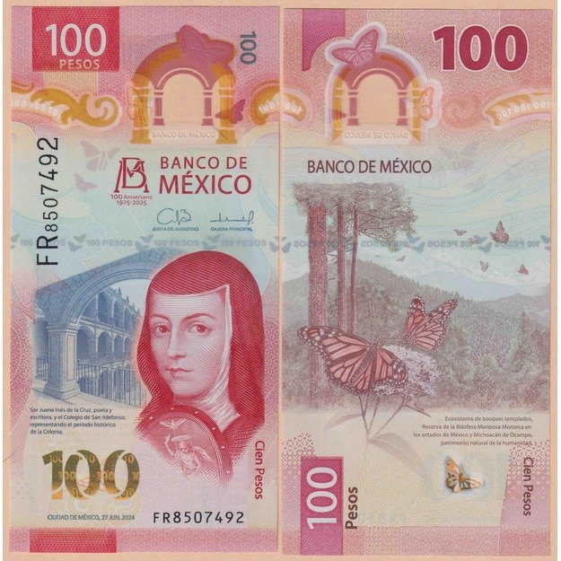Meksika 100 pesų 2024 p#W139(3) Meksikos banko 100-osios metinės UNC