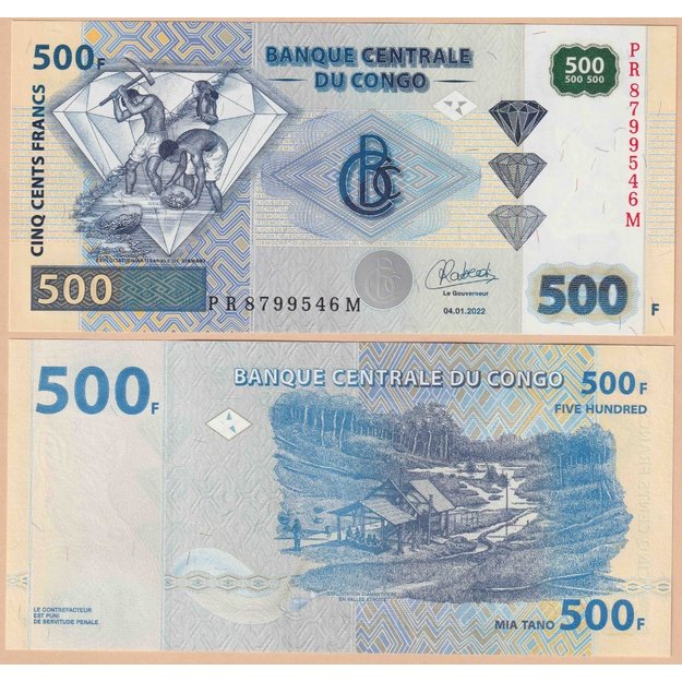 Kongo demokratinė respublika 500 frankų 2022 p#W96C UNC