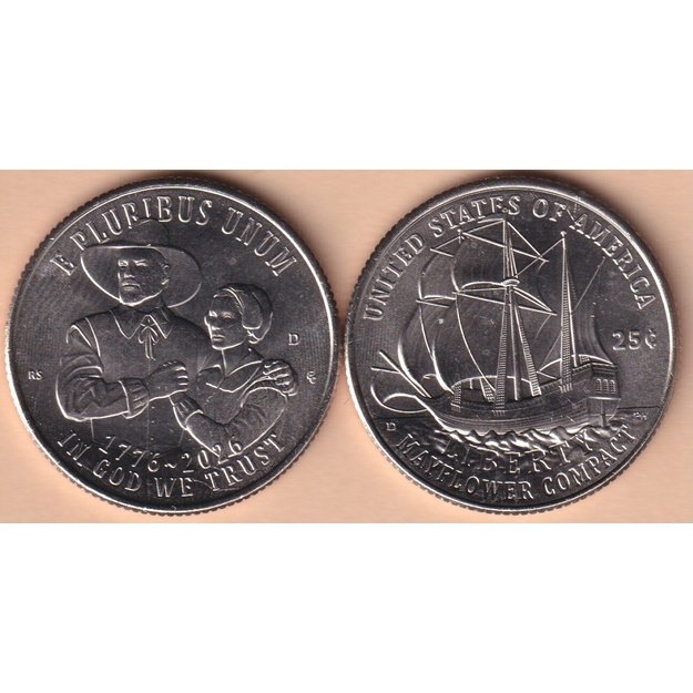 United States 25 cents 2026 km#829 Mayflower UNC D