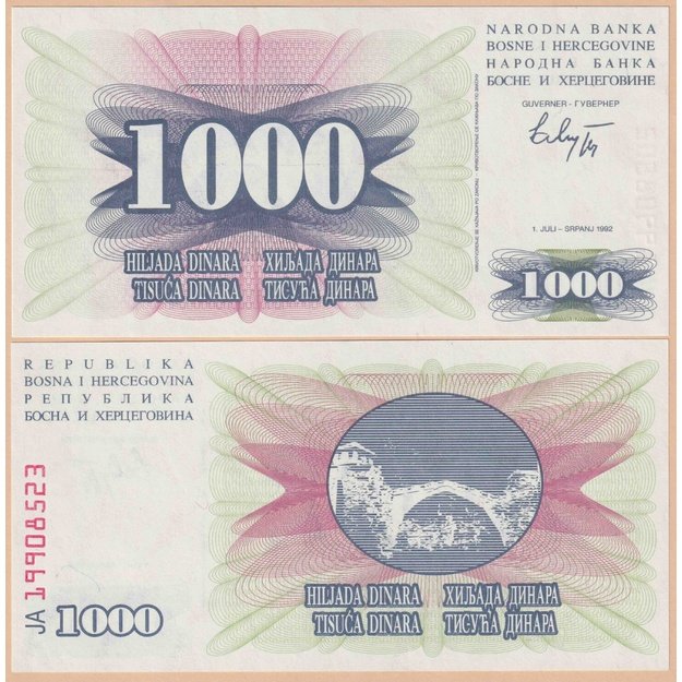 Bosnija ir Hercegovina 1000 dinarų 1992 p#15 UNC
