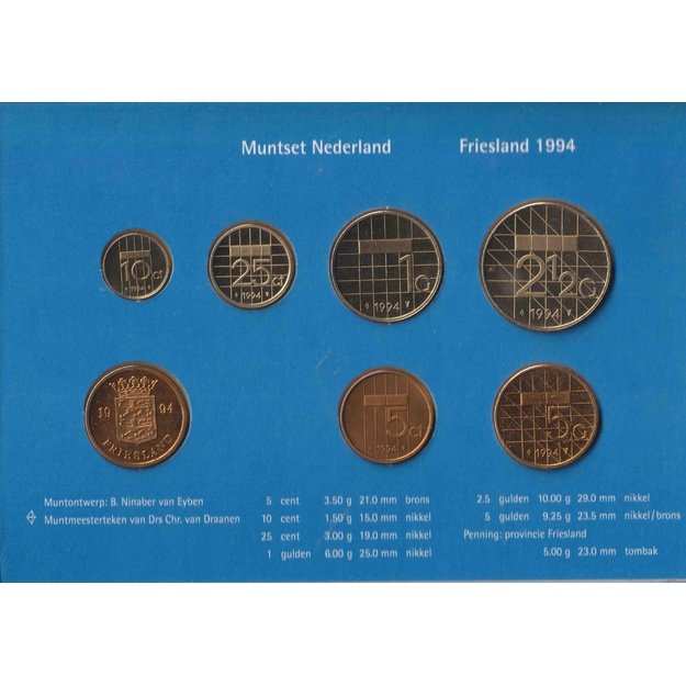 Nyderlandai 6 monetų 1994 rinkinys km#202-210 UNC