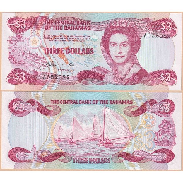 Bahamos 3 doleriai 1974 (1984) p#44 UNC