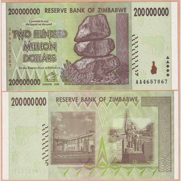 Zimbabvė 200000000 dolerių 2008 p#81 UNC