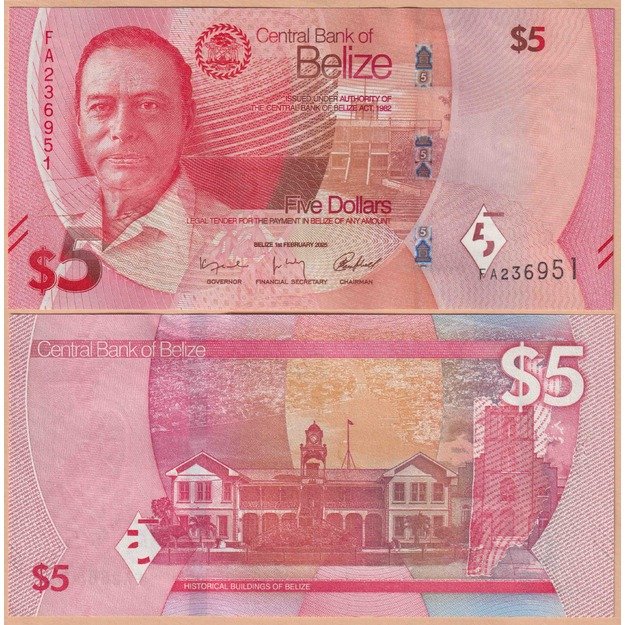 Belizas 5 doleriai 2025 p#W74 UNC