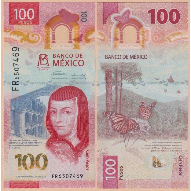 Meksika 100 pesų 2024 p#W139(4) Meksikos banko 100-osios metinės UNC