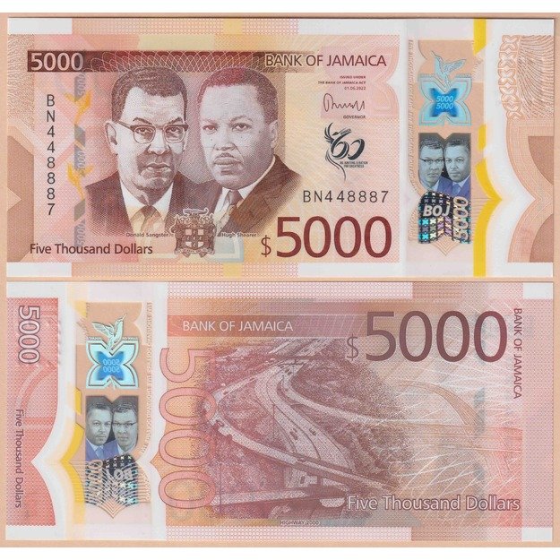 Jamaika 5000 dolerių 2022 p#W101 60 metų nepriklausomybei UNC