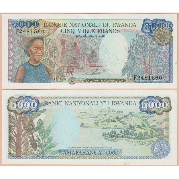 Ruanda 5000 frankų 1988 p#22 aUNC