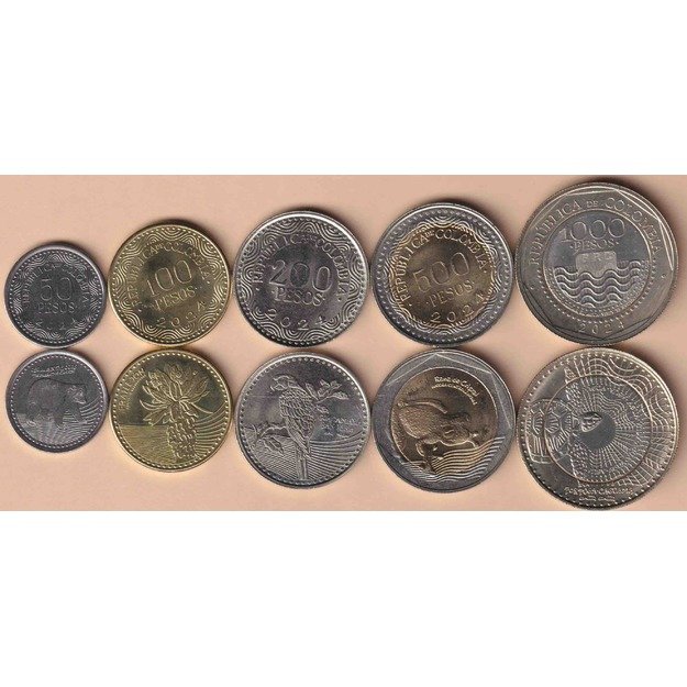 Kolumbija 5 monetų 2024 rinkinys km#295-299 UNC