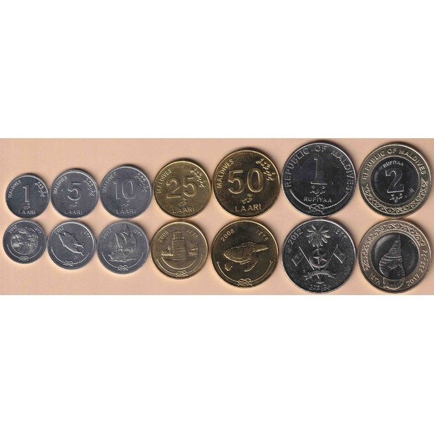 Maldyvai 7 monetų 2008-2017 rinkinys km#68-116 UNC