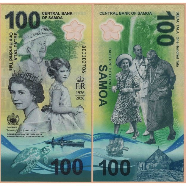 Samoa 100 talų 2026 p#W56 Karalienės Elžbietos II gimimo šimtmetis UNC