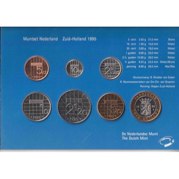 Nyderlandai 6 monetų 1995 rinkinys km#202-210 UNC