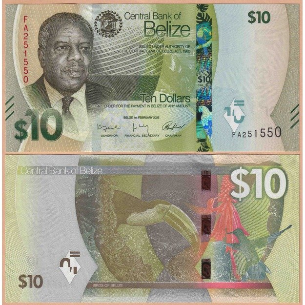 Belizas 10 dolerių 2025 p#W75 UNC