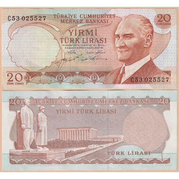 Turkija 20 lirų 1974 p#187a(1) UNC