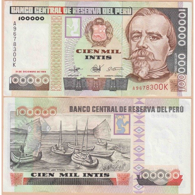 Peru 100000 inčių 1989 p#145 UNC