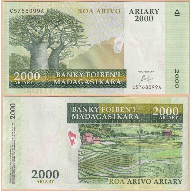 Madagaskaras 2000 ariarių 2015-2017 p#90c aUNC