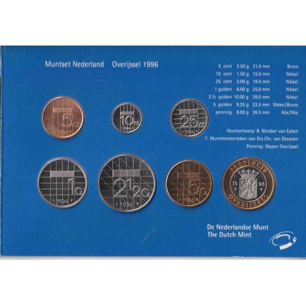 Nyderlandai 6 monetų 1996 rinkinys km#202-210 UNC