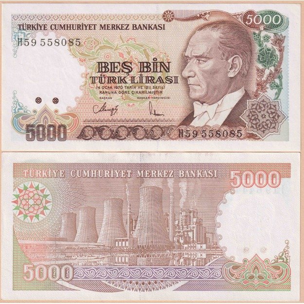 Turkija 5000 lirų 1970 p#198 UNC