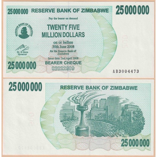 Zimbabvė 25000000 dolerių 2008 p#56 UNC