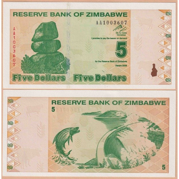 Zimbabvė 5 doleriai 2009 p#93 UNC