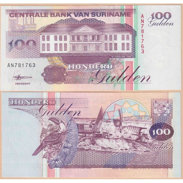 Surinamas 100 guldenų 1998 p#139b UNC