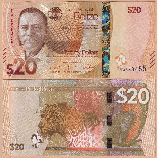 Belizas 20 dolerių 2025 p#W76 UNC