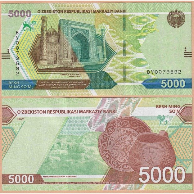 Uzbekistanas 5000 sumų 2021 p#W88 UNC