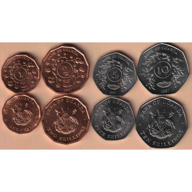 Uganda 4 monetų rinkinys 1-10 šilingų 1987 km#27-30 UNC