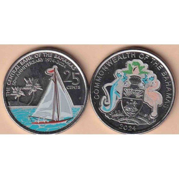 Bahamos 25 centai 2024 km#251 50 metų centriniam bankui UNC