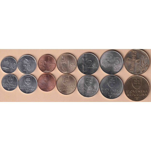 Slovakija 7 monetų 1996-2007 rinkinys km#11-35 UNC