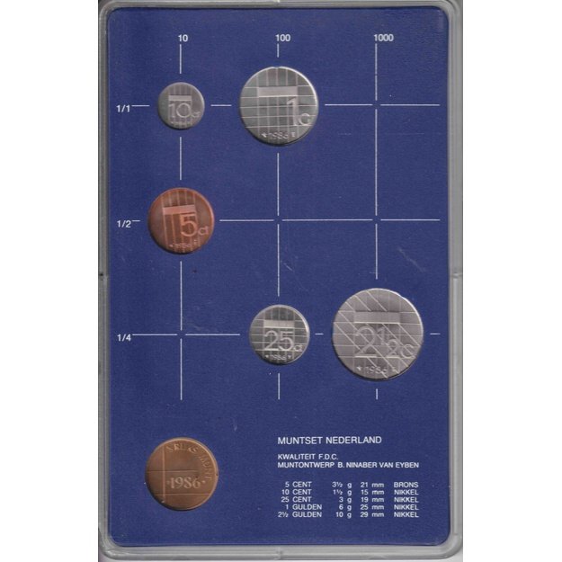 Nyderlandai 5 monetų 1986 rinkinys km#202-206 UNC