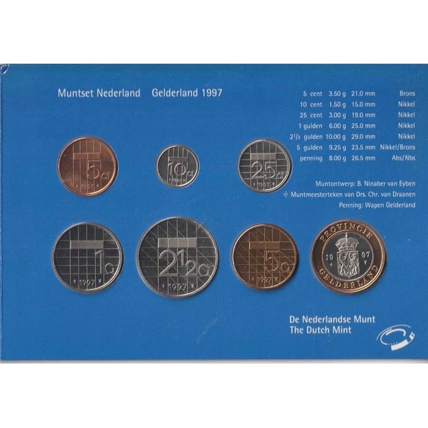Nyderlandai 6 monetų 1997 rinkinys km#202-210 UNC