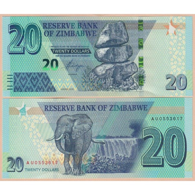 Zimbabvė 20 dolerių 2020 p#W104 UNC