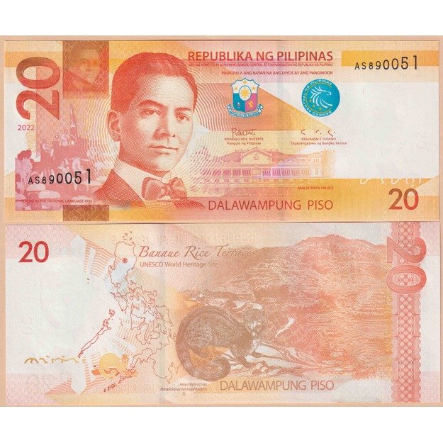 Filipinai 20 pesų 2022 p#206 UNC