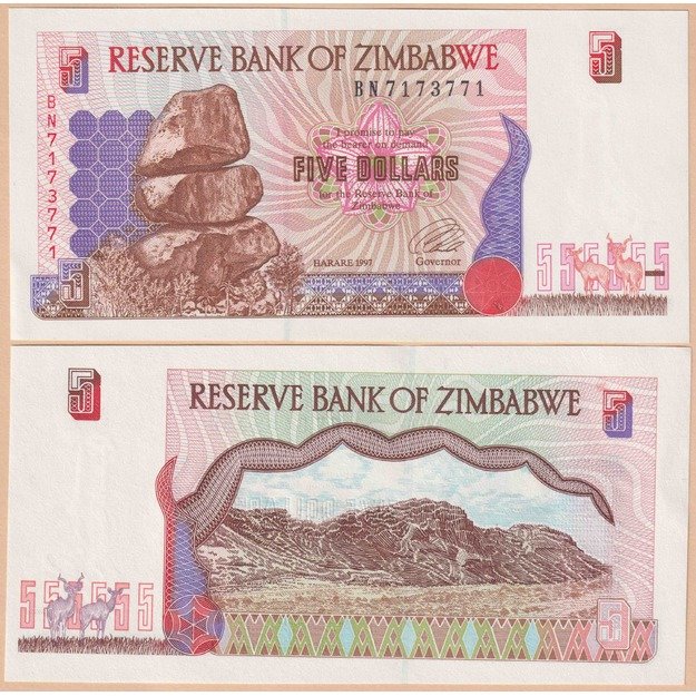 Zimbabvė 5 doleriai 1997 p#5 UNC