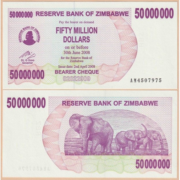 Zimbabvė 50000000 dolerių 2008 p#57 UNC