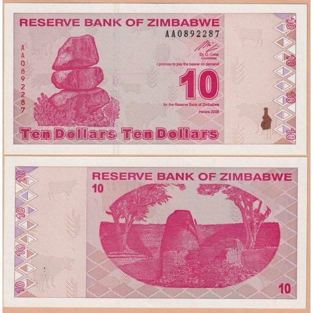 Zimbabvė 10 dolerių 2009 p#94 UNC