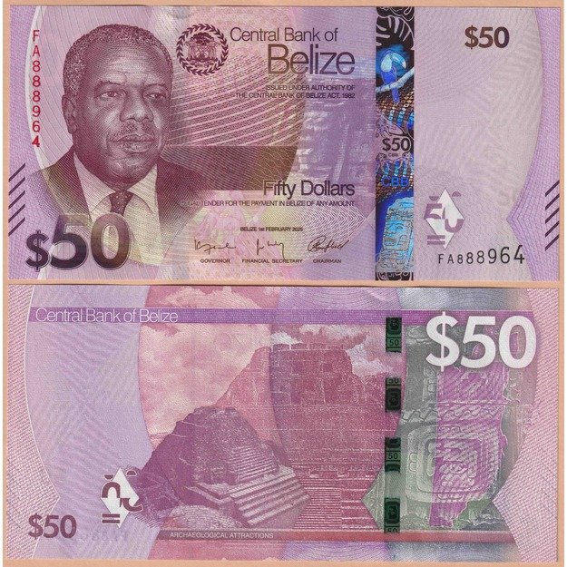 Belizas 50 dolerių 2025 p#W77 UNC