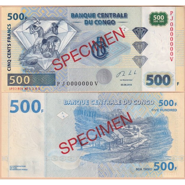 Kongo demokratinė respublika 500 frankų 2013 p#96as SPECIMEN UNC