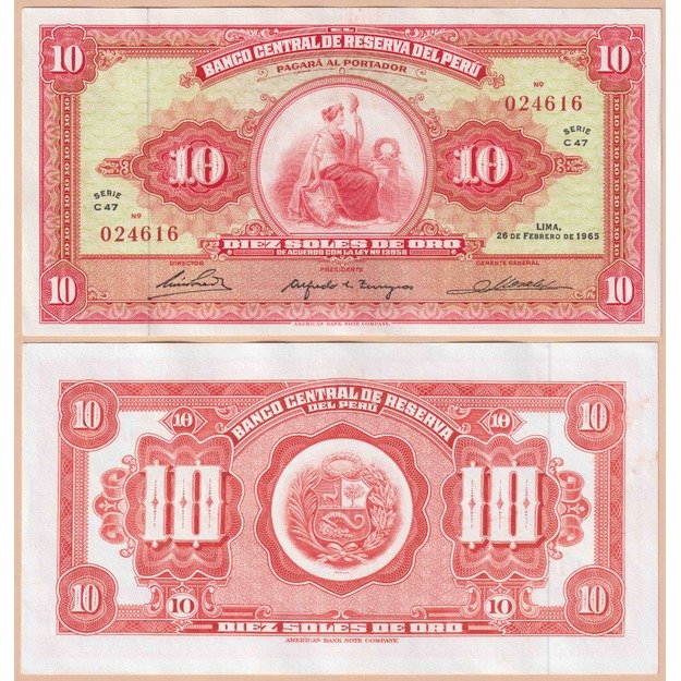 Peru 10 solių 1965 p#88 UNC