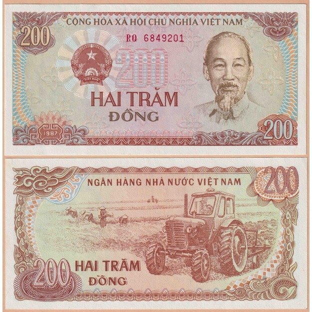 Vietnamas 200 dongų 1987 p#100c UNC