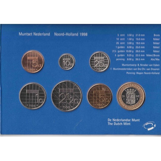 Nyderlandai 6 monetų 1998 rinkinys km#202-210 UNC