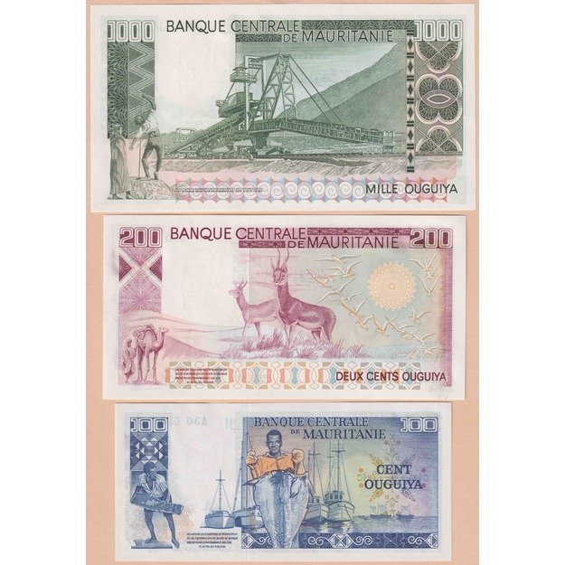 Mauritanija 3 neišleistų banknotų 1975-1977 rinkinys p#3A-p#3D UNC