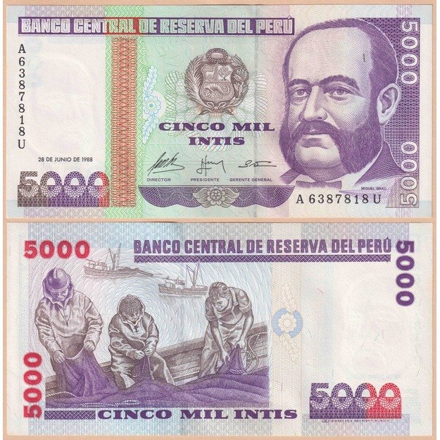 Peru 5000 inčių 1988 p#137 UNC