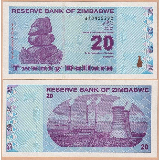 Zimbabvė 20 dolerių 2009 p#95 UNC