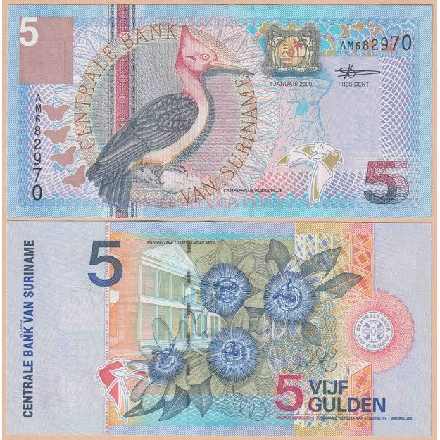 Surinamas 5 guldenai 2000 p#146 UNC