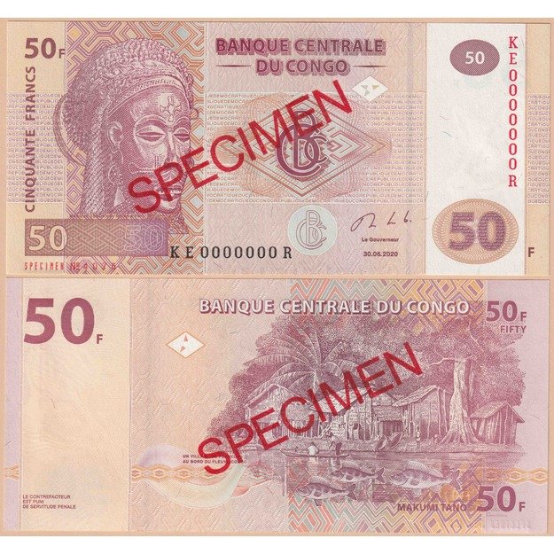 Kongo demokratinė respublika 50 frankų 2020 p#97as SPECIMEN UNC